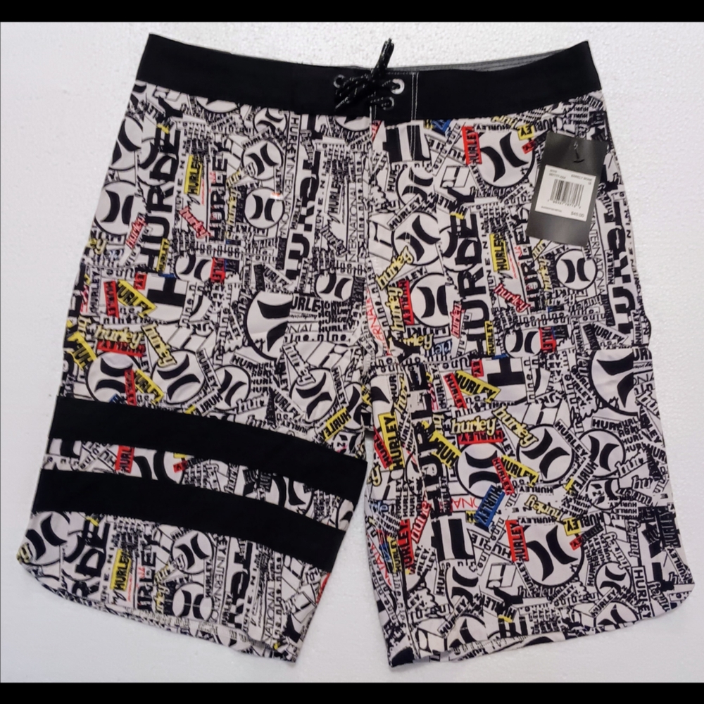Hurley Black and White Board Shorts Urban Graphic Design